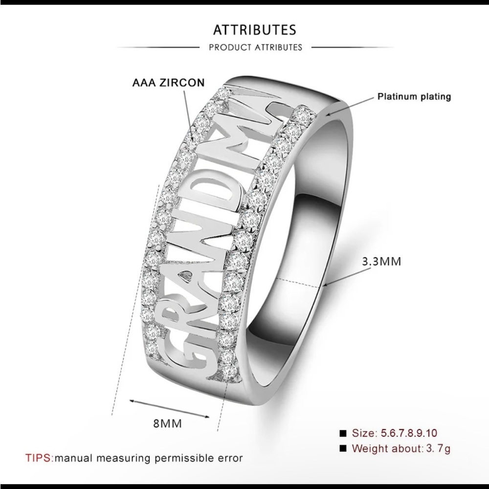 New Women’s 925 Silver Beautiful Grandma Ring - Picture 5 of 6
